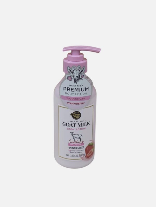 Shower Mate Goat Milk Strawberry Body Lotion 13.52 Oz Pink Soothing - Image 1